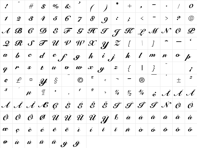 Elegant-Script Normal font glyphpreview