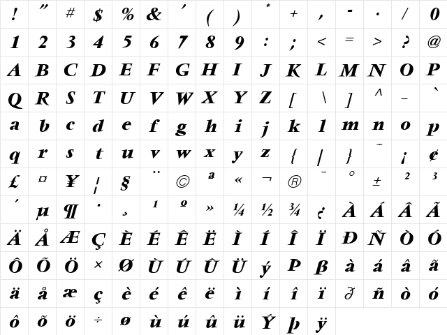 VendomeICG Bold Italic font glyphpreview