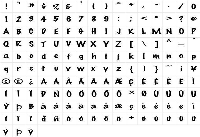 FZ HAND 14 EX Normal font glyphpreview