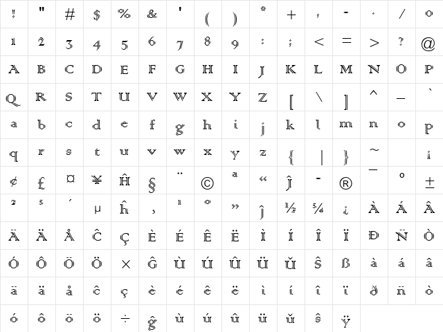 Colonna MT Eo Regular font glyphpreview