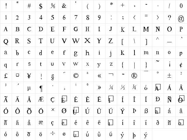 Tom's New Roman Tom font glyphpreview