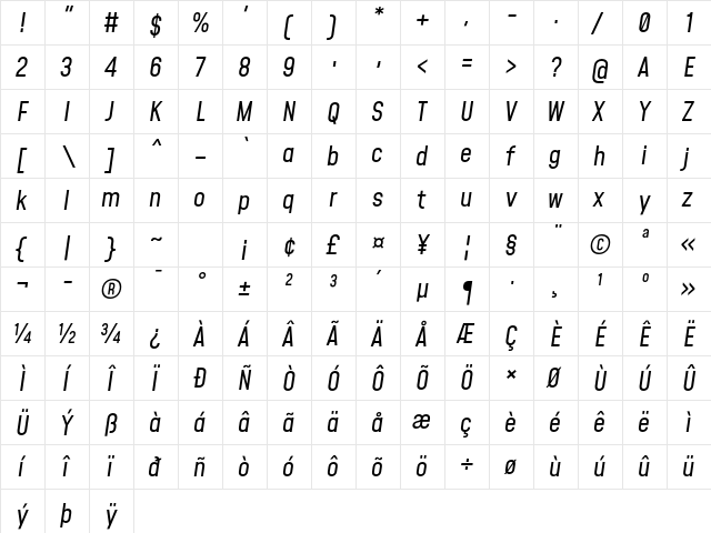 Mohave Italic font glyphpreview