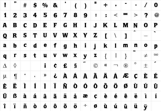 QuotaBlack Regular font glyphpreview