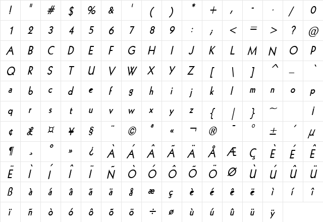 Geo 112 Condensed Bold Italic font glyphpreview