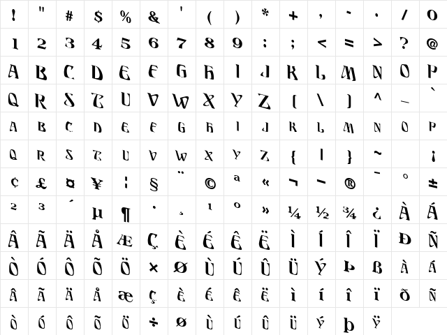 DisPlacedFont Regular font glyphpreview