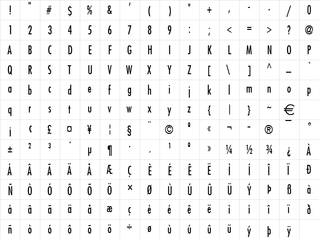 FujiCondensed Normal font glyphpreview