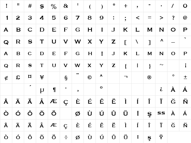 TR Schubert Bold font glyphpreview