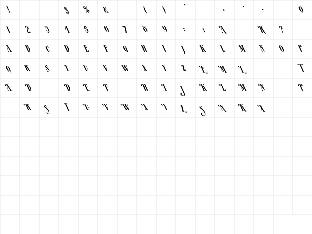 Mazama Leftie Regular font glyphpreview