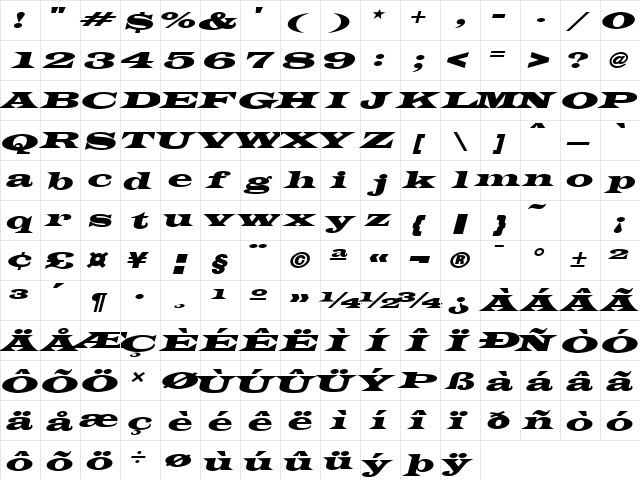 TransverseExpandedSSK Italic font glyphpreview