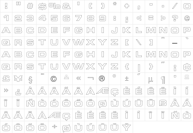 Micro TechnicExtBoldOutline font glyphpreview