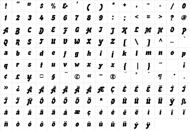 Advert MF Italic font glyphpreview