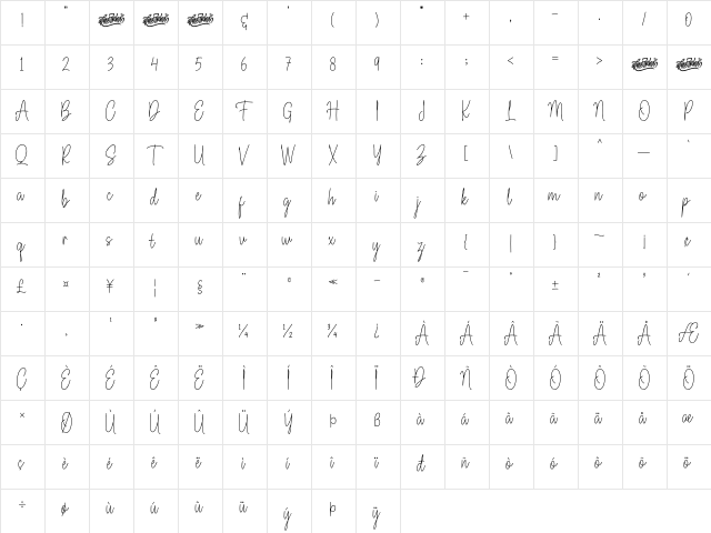 Fioretta Millano Regular font glyphpreview