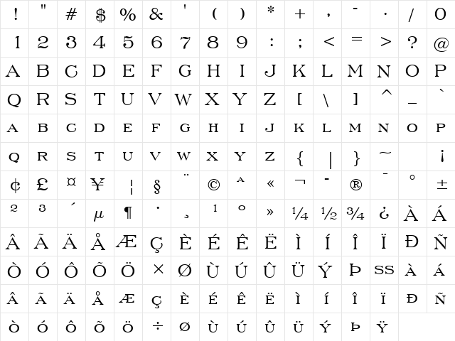 EngravrsRoman BT Regular font glyphpreview