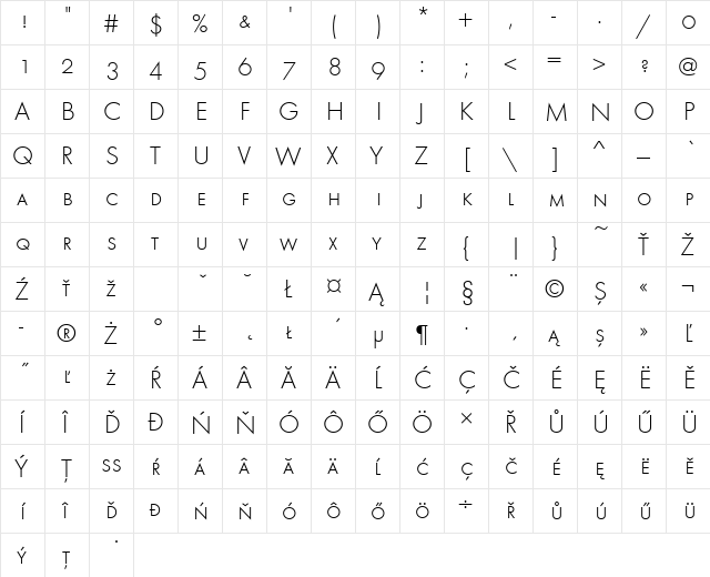FuturaSCTEELig Regular font glyphpreview