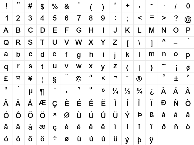 Arial MT Regular font glyphpreview