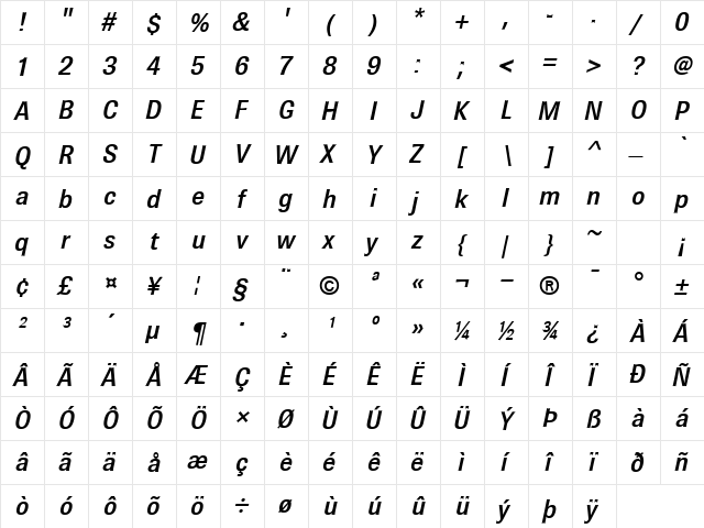 BrownMedium Italic font glyphpreview