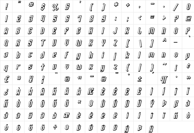 SF Archery Black Shaded Oblique font glyphpreview