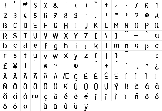 Space Junk Regular font glyphpreview