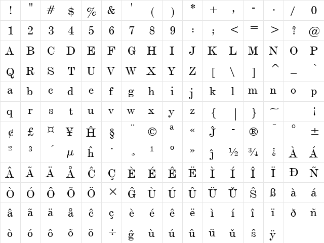 DeVinne Txt BT Eo Regular font glyphpreview