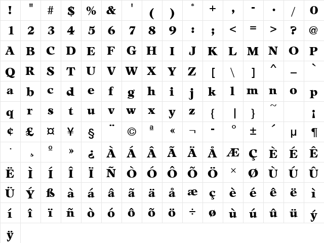 AdroitURWTExtBol Regular font glyphpreview