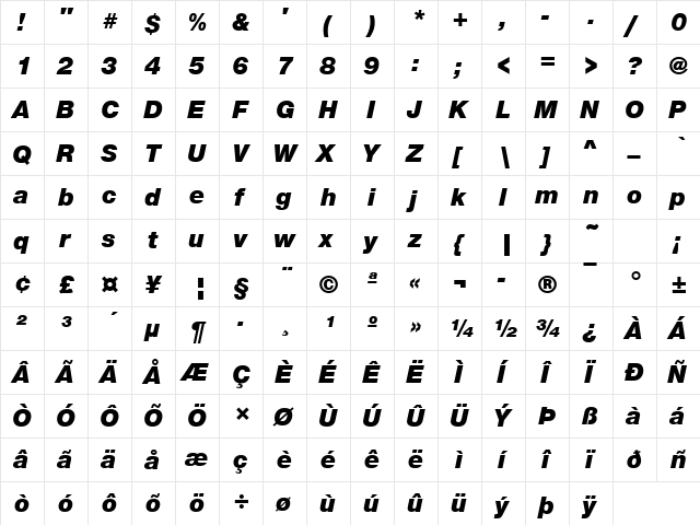 NimbusSanNovEBla Italic font glyphpreview