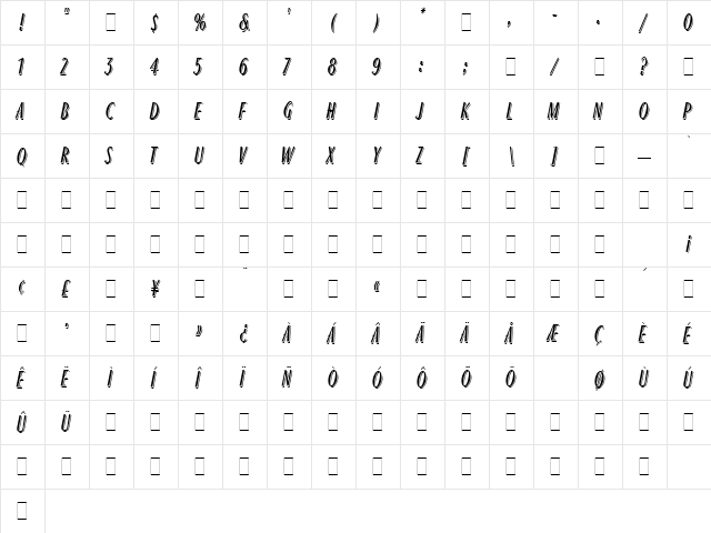 Ragtime LET Plain font glyphpreview