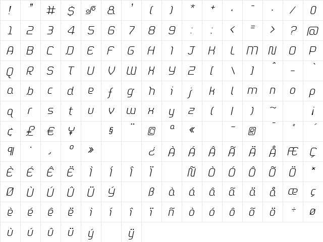 DieppeLight Oblique Regular font glyphpreview