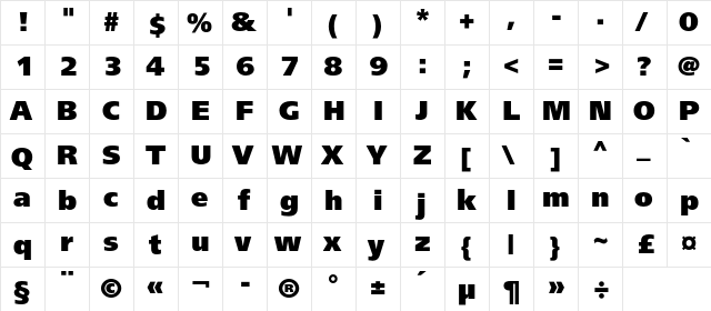 FreeSetExtraBoldC Regular font glyphpreview