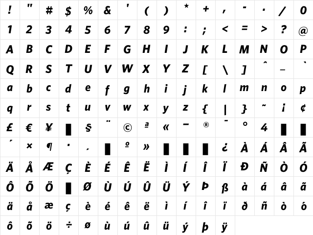 Whitney BoldItalic font glyphpreview