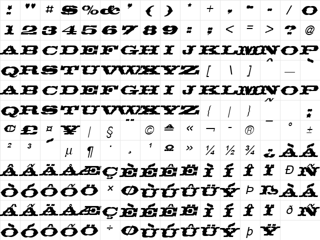 Thunder row Italic font glyphpreview