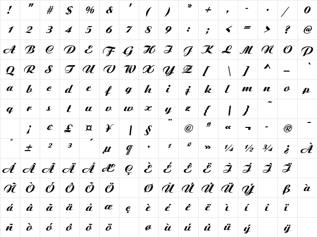 Aristocrat Italic font glyphpreview