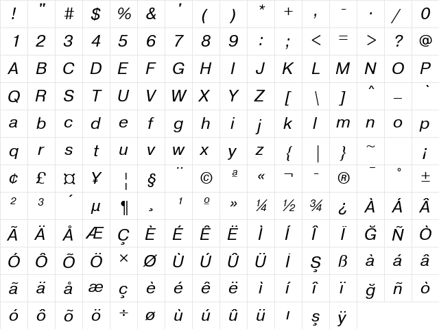 PragmaticaTTT Italic font glyphpreview