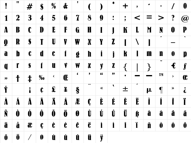 LeonhardBoldCondensed Regular font glyphpreview