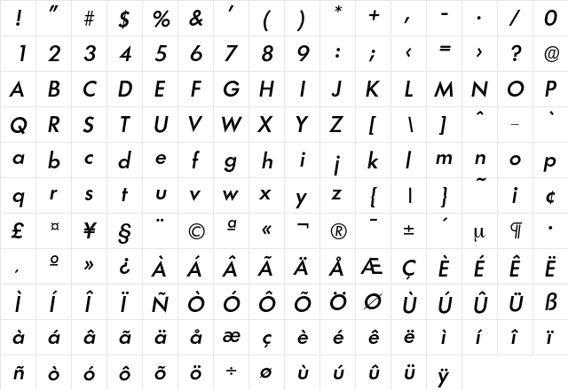 Limerick-MediumIta Regular font glyphpreview