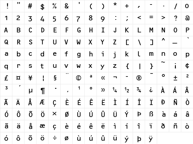 OCRF Regular font glyphpreview