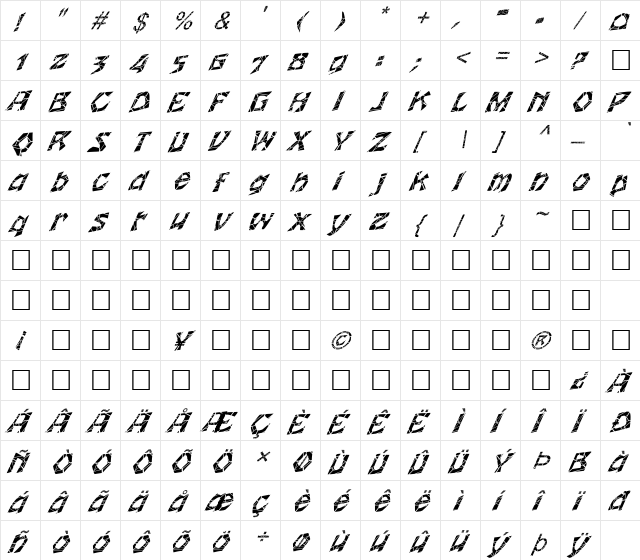 FZ JAZZY 12 CRACKED ITALIC Normal font glyphpreview