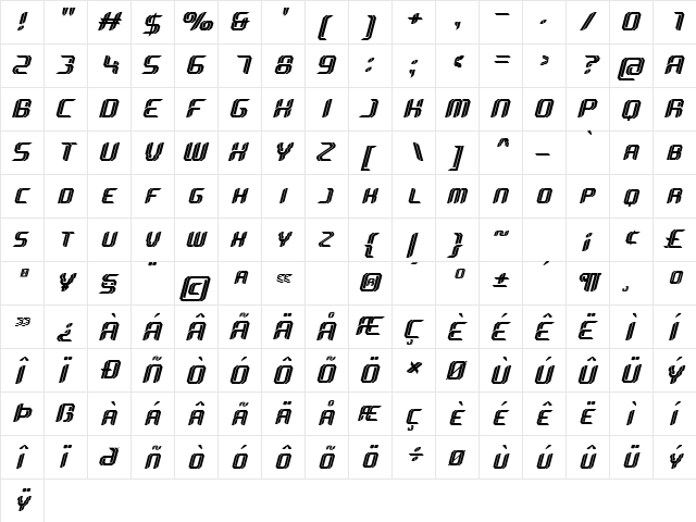 Sportive Italic font glyphpreview