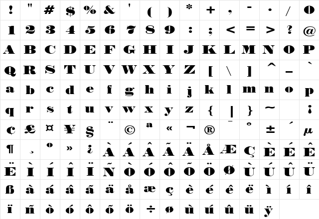 Norway Wide Normal font glyphpreview