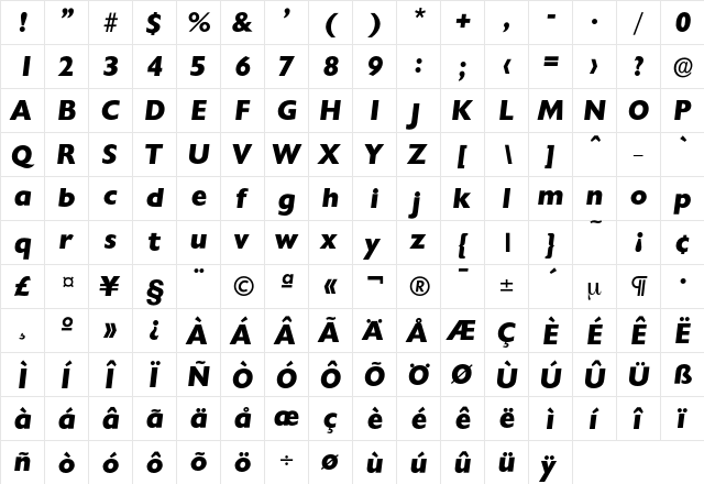 Chantilly-ExtraBoldIta Regular font glyphpreview