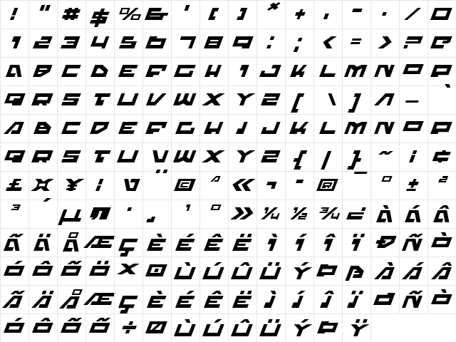 Trajia Expanded Italic Expanded Italic font glyphpreview