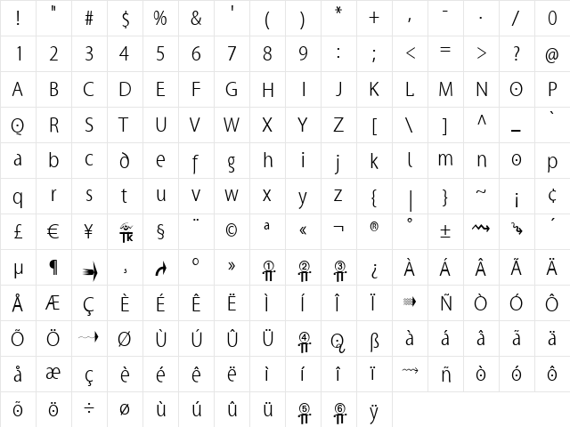 SuperSansCondLight Regular font glyphpreview