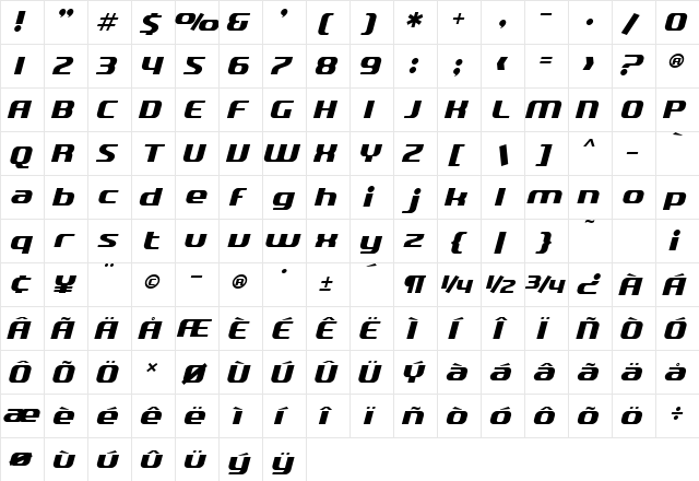 SF Quartzite Italic font glyphpreview