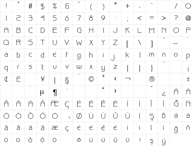 TR Brisk Regular font glyphpreview