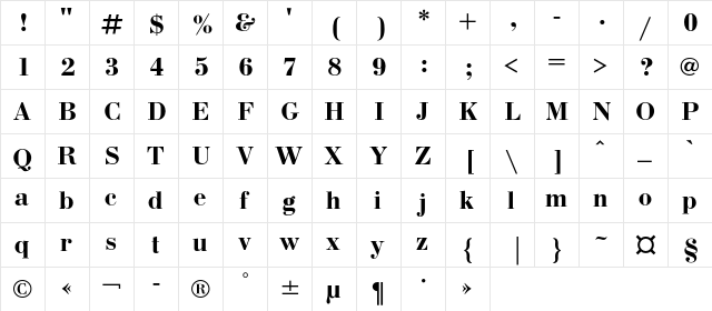 BodoniC Bold font glyphpreview