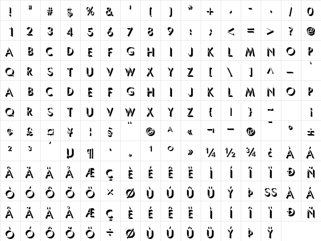 ShadowCapsSSK Regular font glyphpreview
