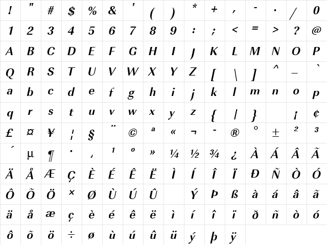 URWImperialTNar Bold Oblique font glyphpreview