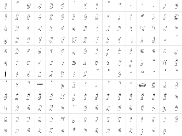 Captain Canaveral Outline Ital Outline font glyphpreview