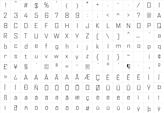 AgencyFB Light Wide Regular font glyphpreview
