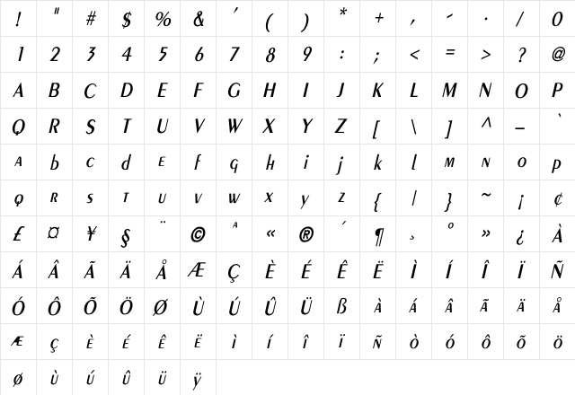 Peignot-Demi-Normal Th Italic Italic font glyphpreview