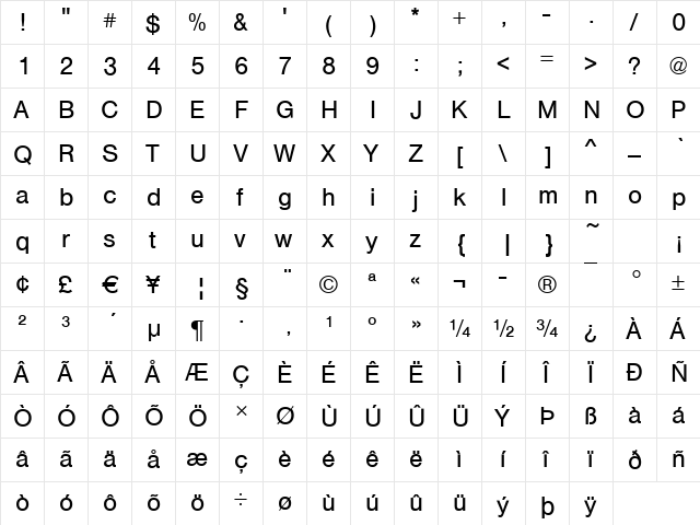 Sans Regular font glyphpreview
